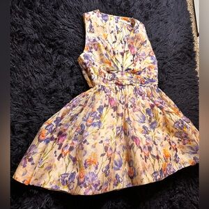 ZIMMERMANN Tama Linen & Silk-Blend Floral Mini Dress In Lavender. Size 4/L